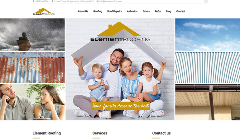 Element roofing website page